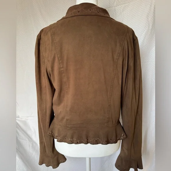 Moschino Jeans Suede ruffle jacket brown, size8 - Picture 3 of 11